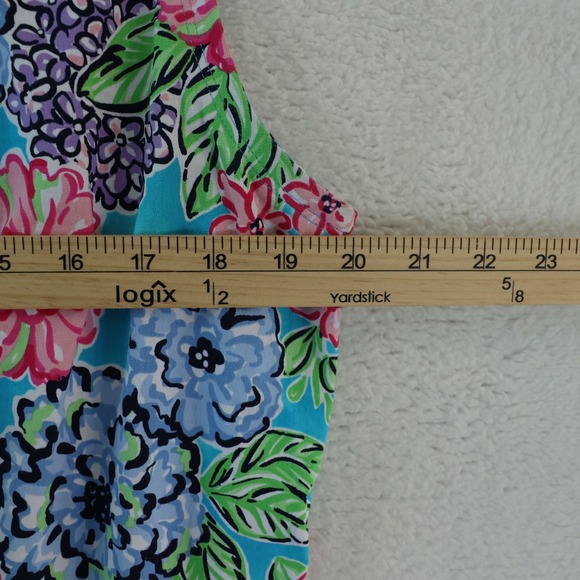 IBKUL Larisa Dress Size Large Turquoise Floral Drawstring Sleeveless Golf Tennis - Picture 9 of 11